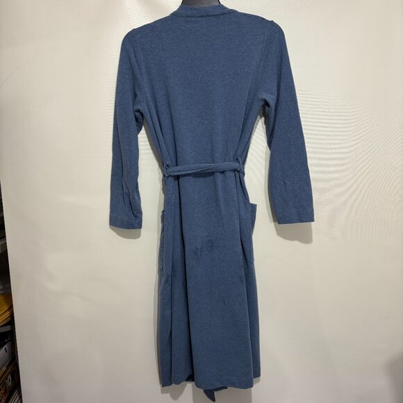 L.L. Bean XS Blue Cotton Blend Wrap-Front Long Bathrobe Robe STAINS - Picture 4 of 6
